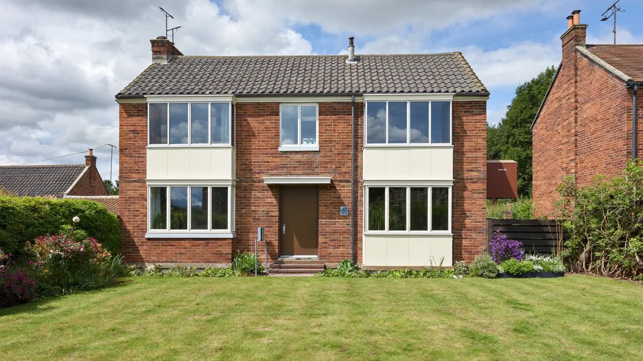 A UK brick semi-detached home fitted with new white double-glazed windows